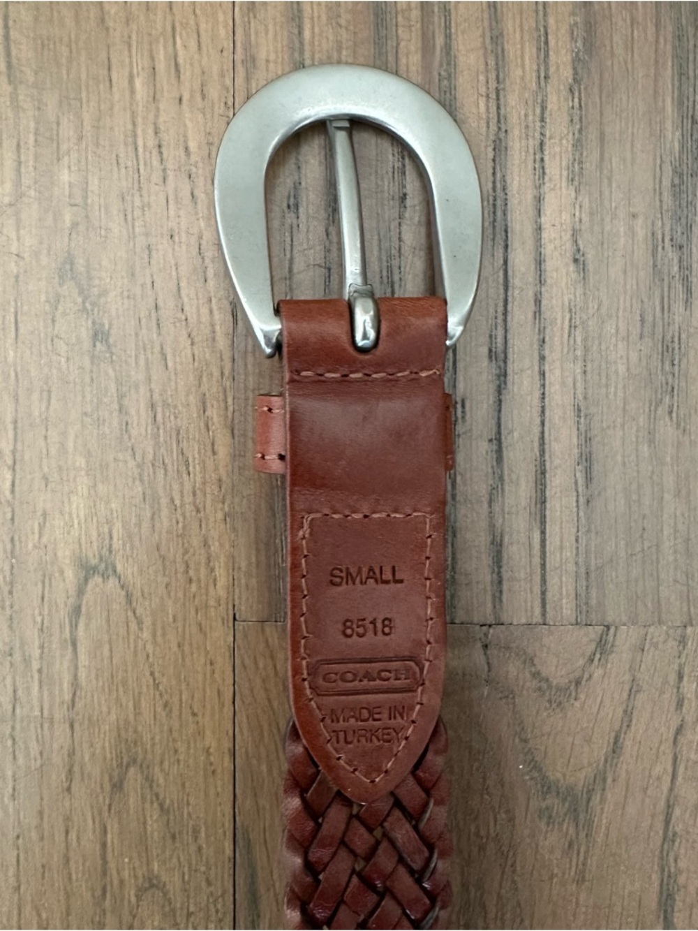 Vintage Coach 8518 Braided Leather Belt Oval Buckle Brown, Brushed Silver Small - Picture 3 of 9